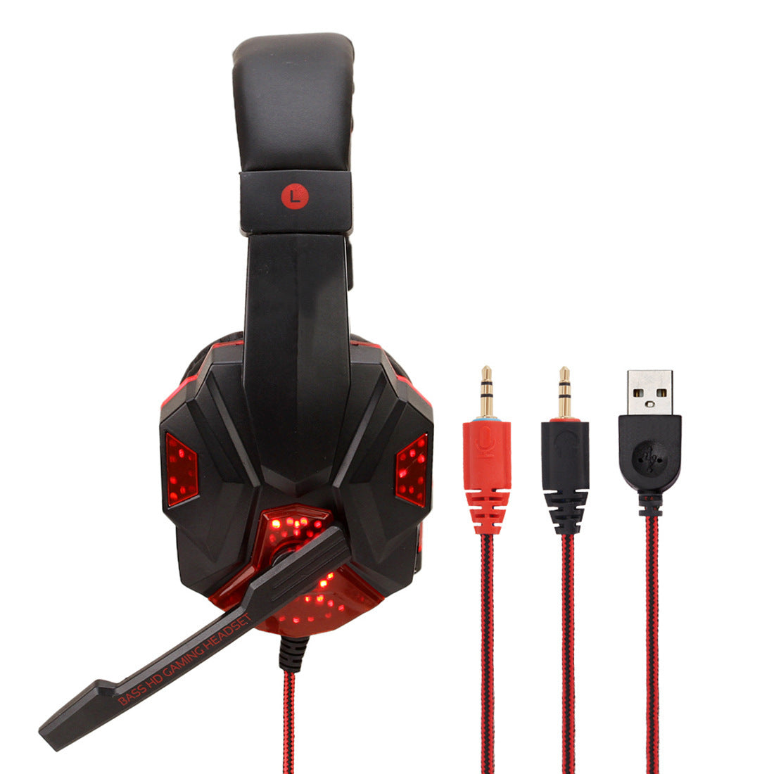 JMT-339466 Illuminated Wired Gaming Headset with Adjustable Microphone and Volume Control for PC, PS4, Switch, and Laptop