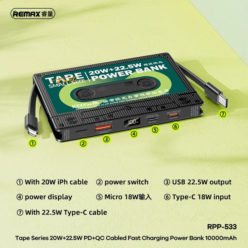 JMT-340298 High-Capacity 10,000mAh Power Bank with Two-Way Fast Charging - Portable Mobile Battery for Smartphones and Devices