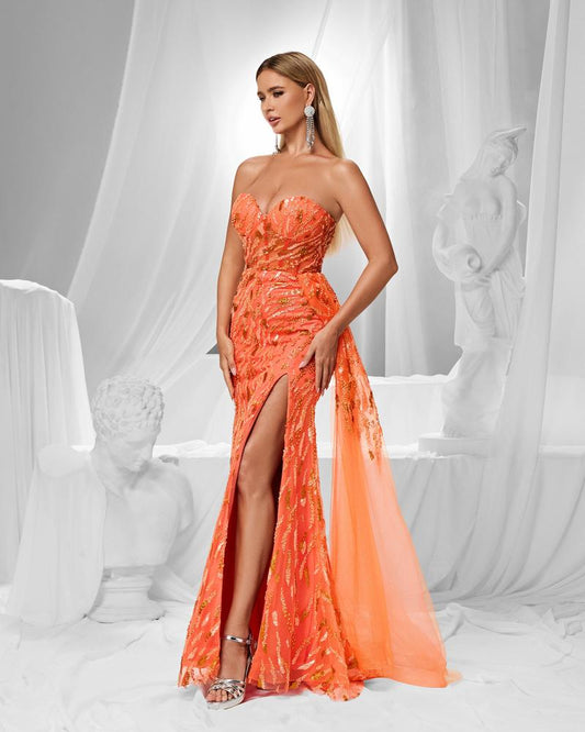 JMT-340362 Elegant Orange Evening Gown for Women - Model SH0150