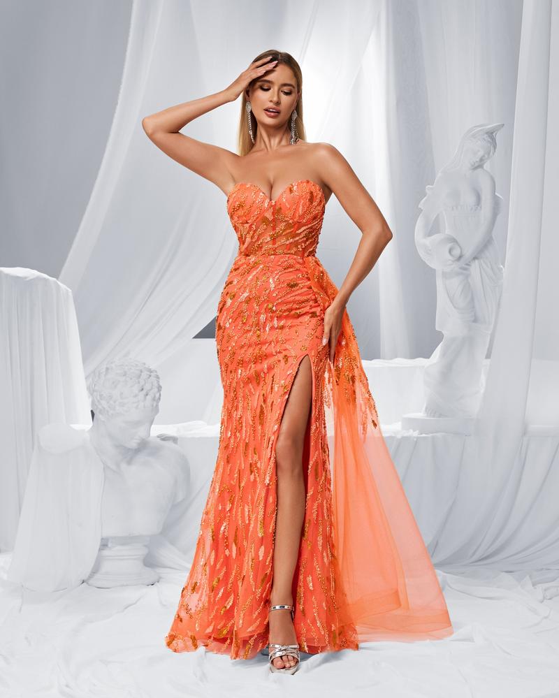 JMT-340362 Elegant Orange Evening Gown for Women - Model SH0150