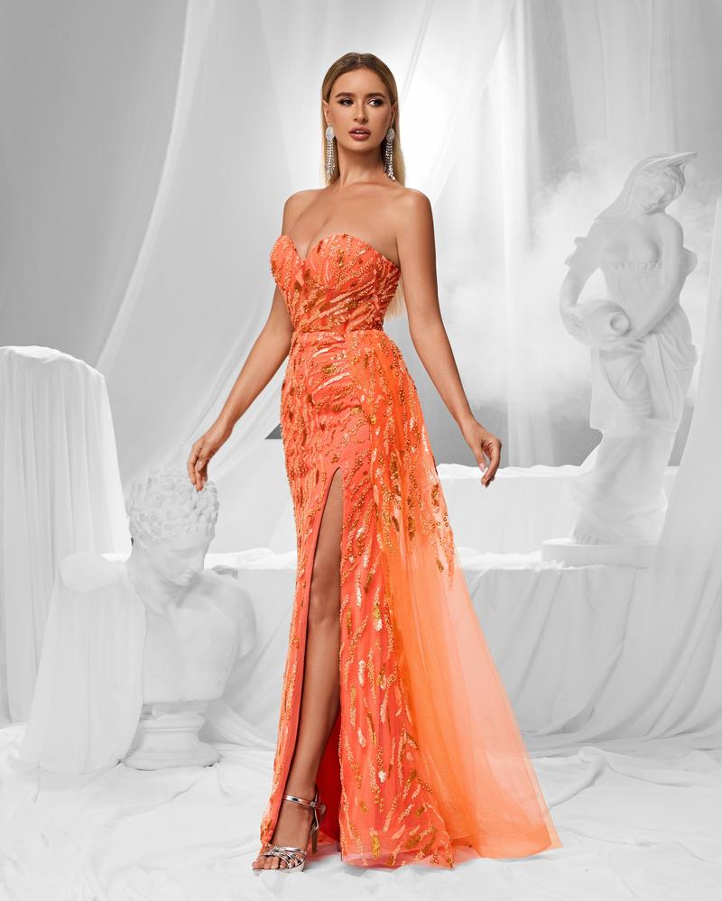 JMT-340362 Elegant Orange Evening Gown for Women - Model SH0150