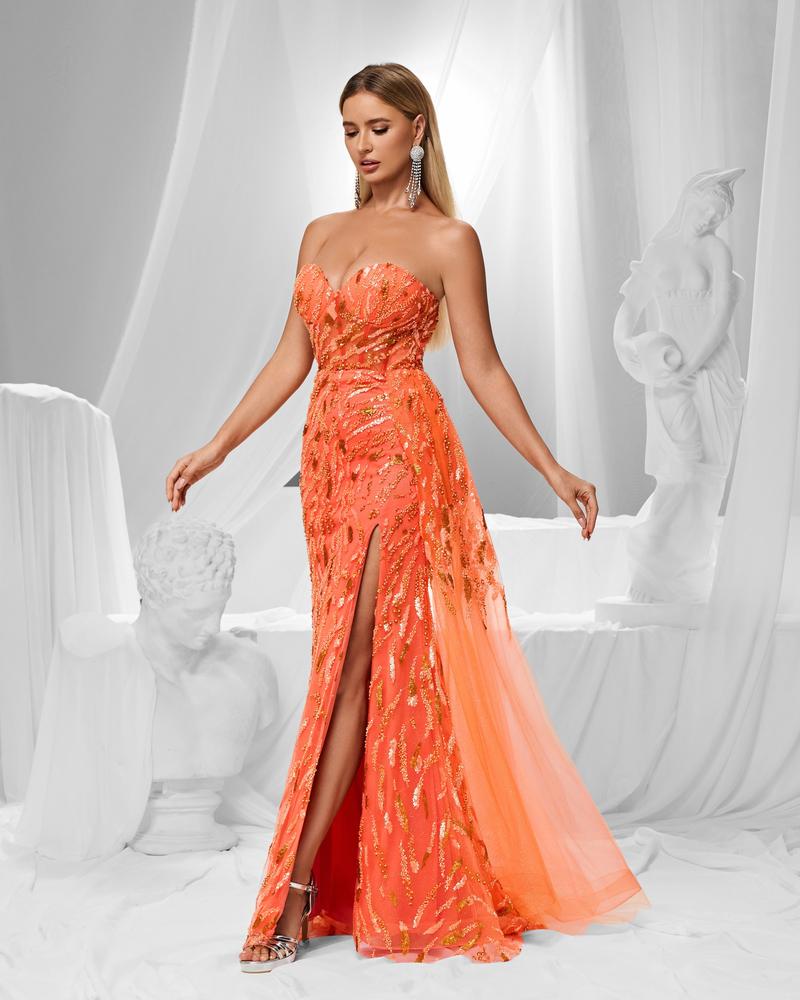 JMT-340362 Elegant Orange Evening Gown for Women - Model SH0150