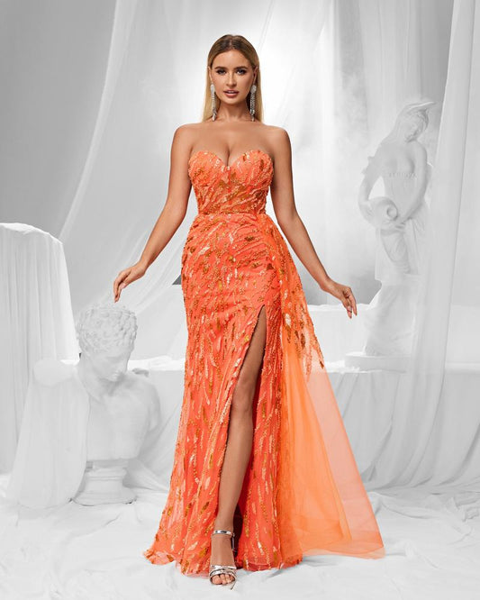 JMT-340362 Elegant Orange Evening Gown for Women - Model SH0150