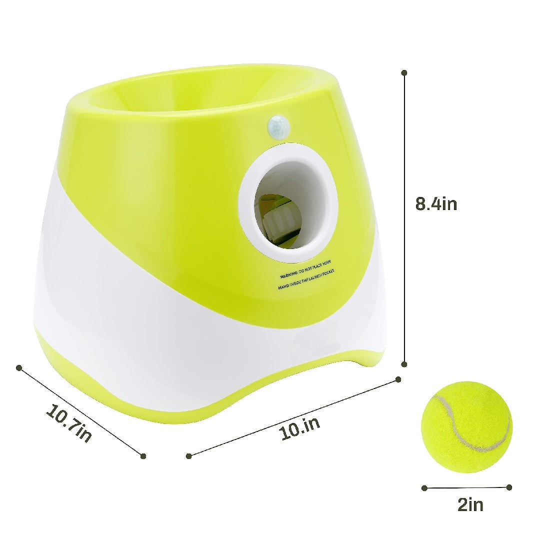 JMT-340426 Automatic Dog Ball Launcher with Three Distance Settings, Indoor-Outdoor Fetch Toy, Includes Ball and Data Cable, Grey-Green