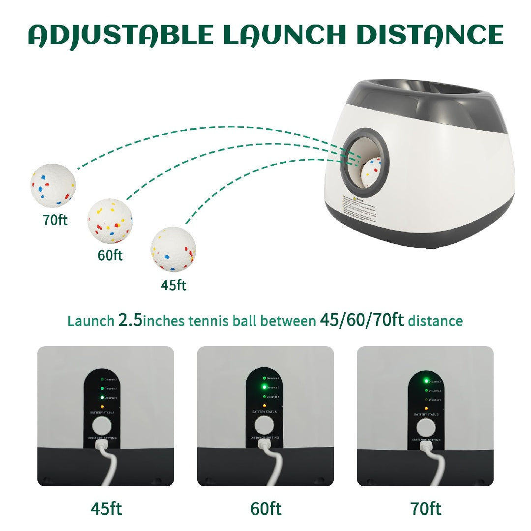 JMT-340426 Automatic Dog Ball Launcher with Three Distance Settings, Indoor-Outdoor Fetch Toy, Includes Ball and Data Cable, Grey-Green