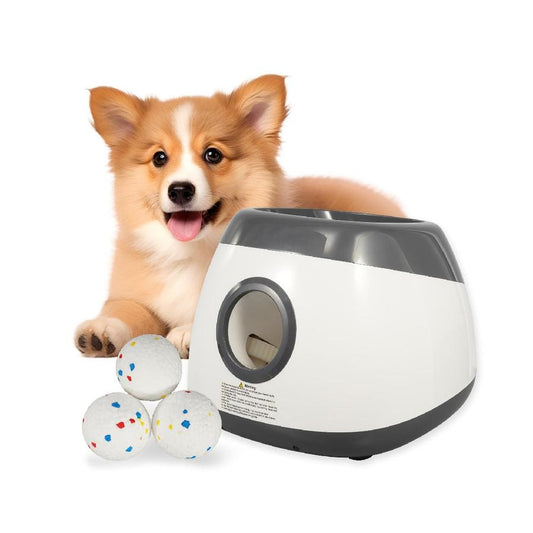 JMT-340426 Automatic Dog Ball Launcher with Three Distance Settings, Indoor-Outdoor Fetch Toy, Includes Ball and Data Cable, Grey-Green