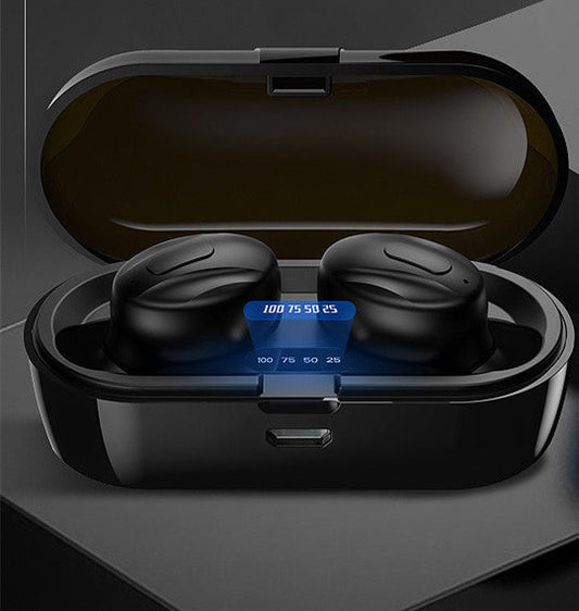 JMT-340618 Wireless In-Ear Bluetooth Headphones with LED Digital Display - Black/White