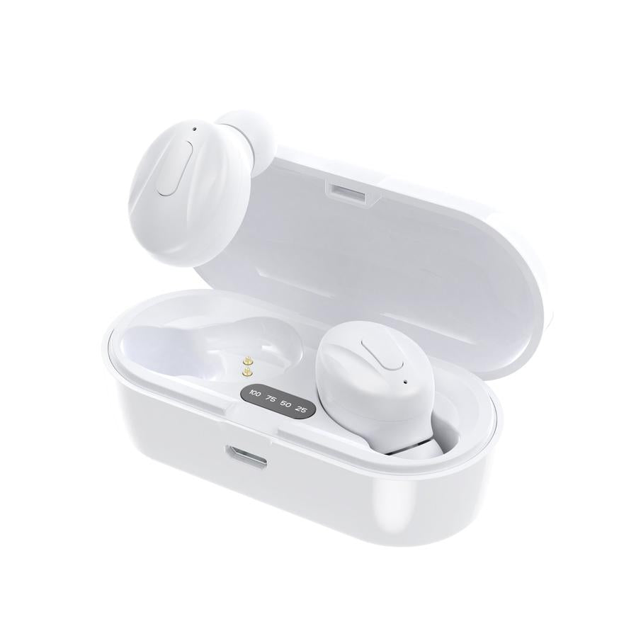 JMT-340618 Wireless In-Ear Bluetooth Headphones with LED Digital Display - Black/White