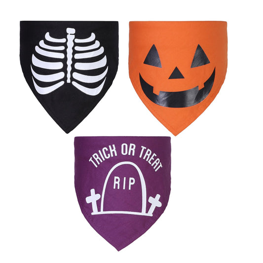 JMT-340746 Halloween Triangle Scarf for Dogs and Cats - Purple and Orange Patterns, Cotton Material, Fits Neck Sizes 22-50CM