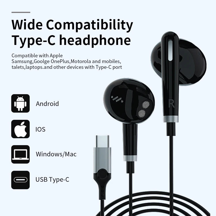 JMT-340938 USB C Wired Earbuds with Microphone for iPhone 15 Pro Max - Comfort Fit with Deep Bass Sound