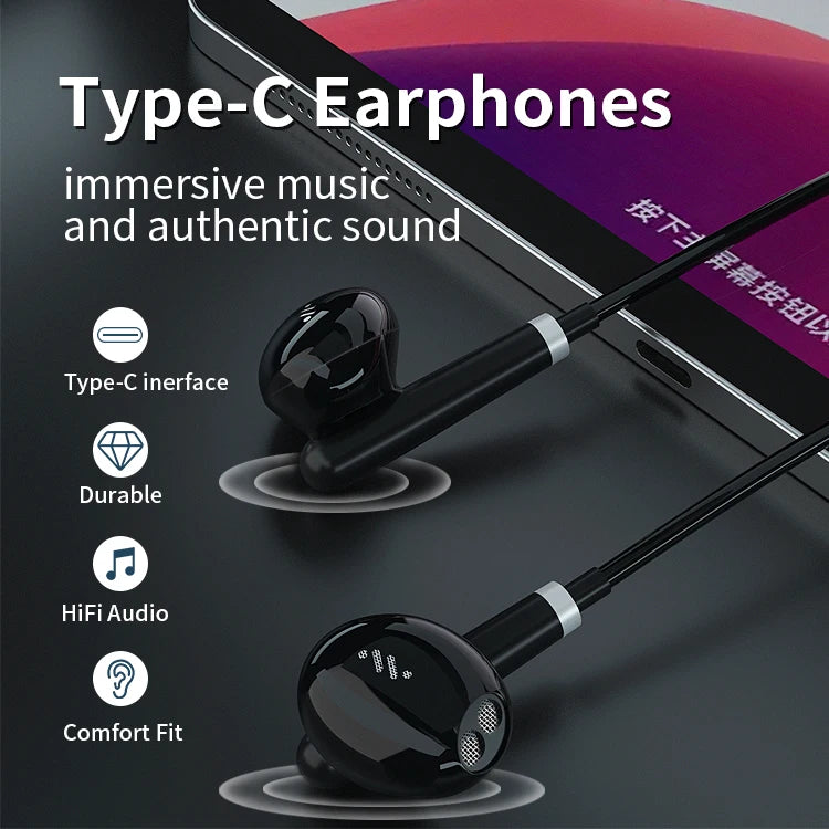 JMT-340938 USB C Wired Earbuds with Microphone for iPhone 15 Pro Max - Comfort Fit with Deep Bass Sound