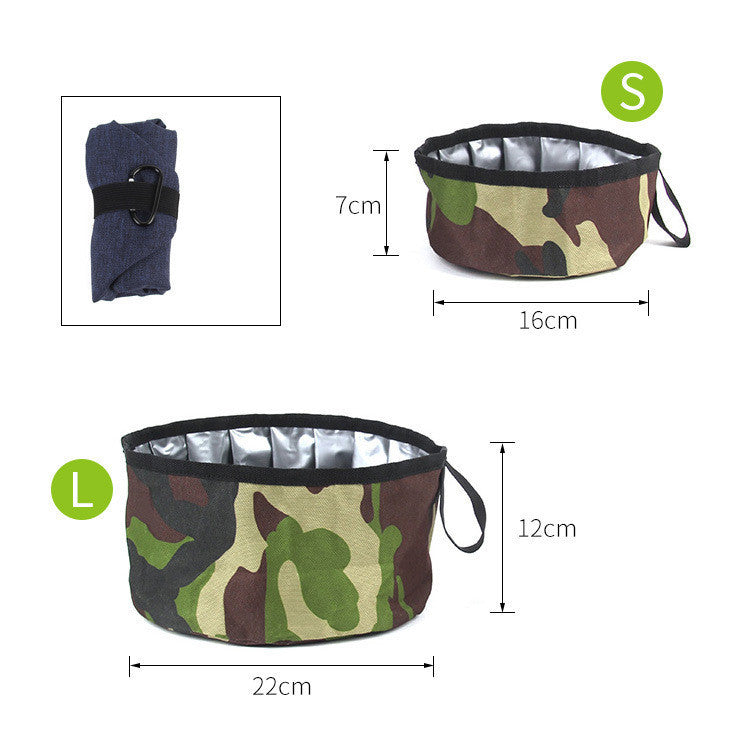 JMT-341450 Portable Folding Dog Food Bowl in Oxford Cloth – Camouflage Green, Dark Blue, Pink, Available in Two Sizes