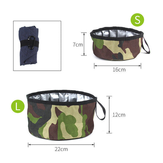 JMT-341450 Portable Folding Dog Food Bowl in Oxford Cloth – Camouflage Green, Dark Blue, Pink, Available in Two Sizes