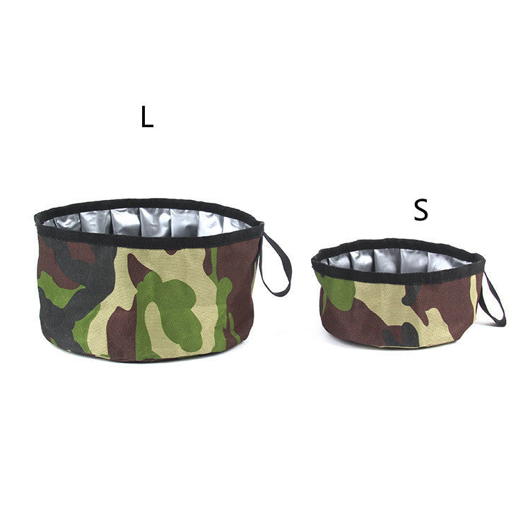 JMT-341450 Portable Folding Dog Food Bowl in Oxford Cloth – Camouflage Green, Dark Blue, Pink, Available in Two Sizes