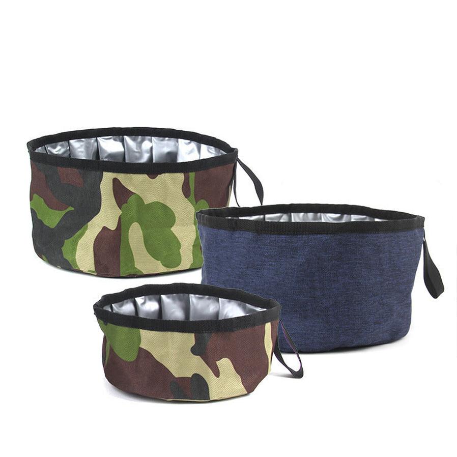 JMT-341450 Portable Folding Dog Food Bowl in Oxford Cloth – Camouflage Green, Dark Blue, Pink, Available in Two Sizes