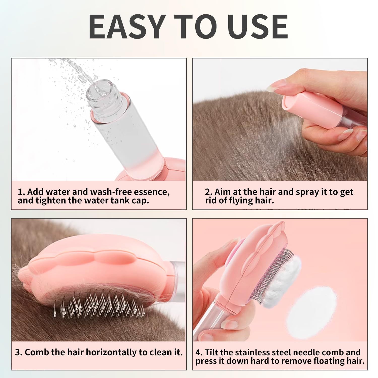 JMT-341514 Self-Cleaning Spray Cat Brush for Shedding, Grooming, and Massaging Long and Short Hair Pets