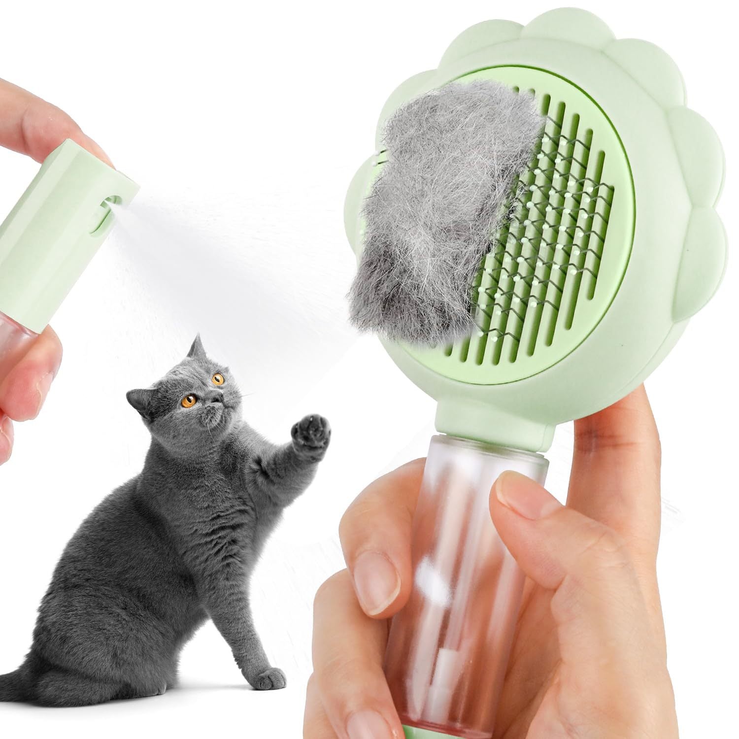 JMT-341514 Self-Cleaning Spray Cat Brush for Shedding, Grooming, and Massaging Long and Short Hair Pets