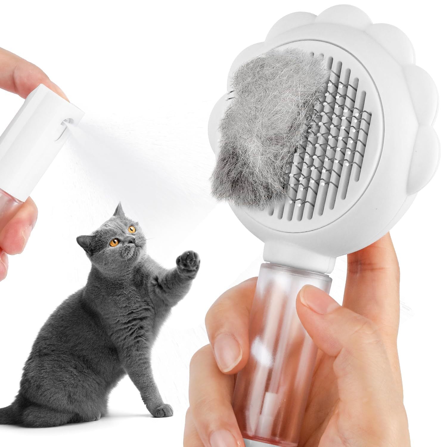 JMT-341514 Self-Cleaning Spray Cat Brush for Shedding, Grooming, and Massaging Long and Short Hair Pets