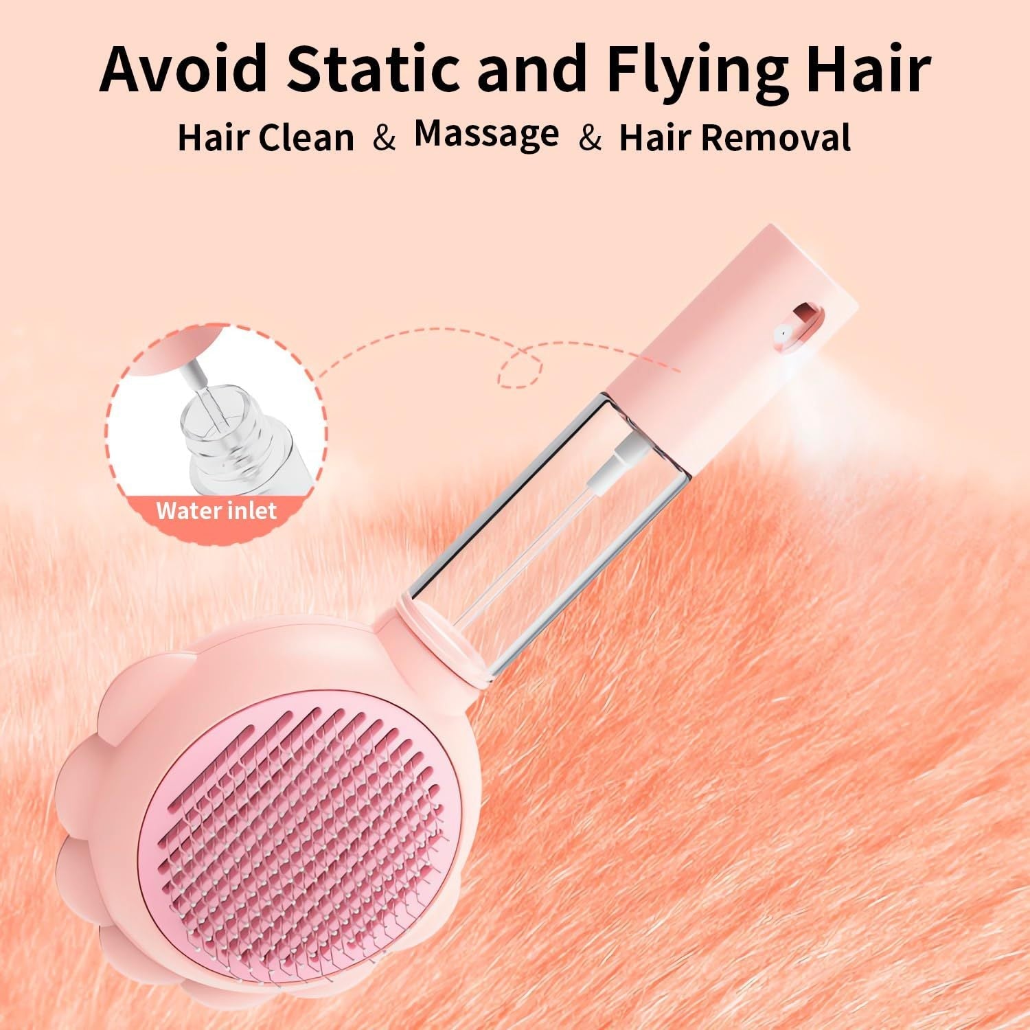 JMT-341514 Self-Cleaning Spray Cat Brush for Shedding, Grooming, and Massaging Long and Short Hair Pets