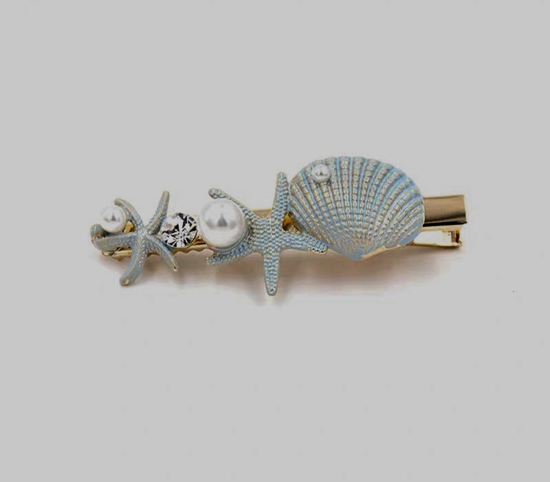 JMT-341962 Korean Style Sweet Starfish Hairpin with White Crystal Accent