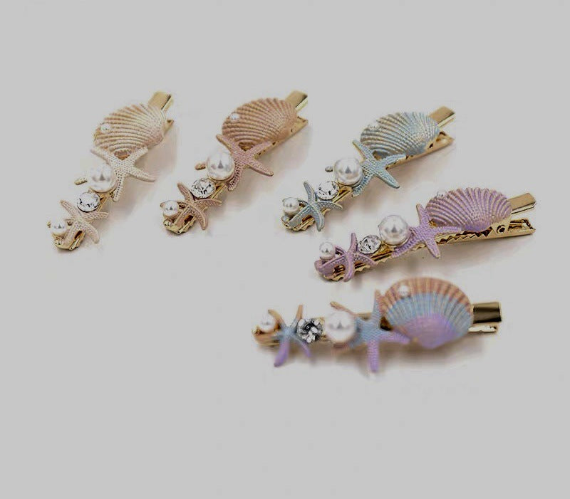 JMT-341962 Korean Style Sweet Starfish Hairpin with White Crystal Accent