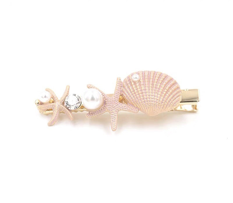 JMT-341962 Korean Style Sweet Starfish Hairpin with White Crystal Accent