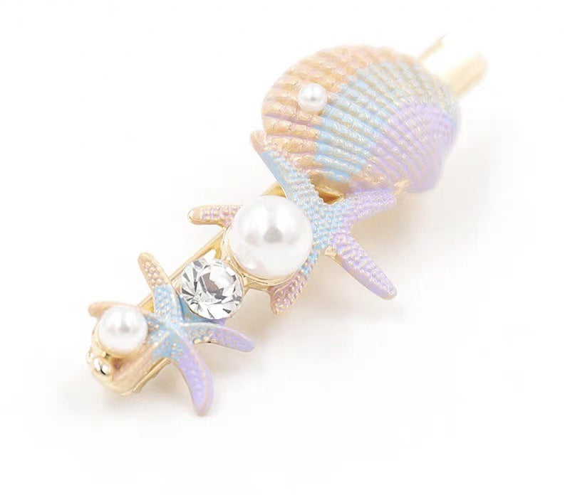 JMT-341962 Korean Style Sweet Starfish Hairpin with White Crystal Accent