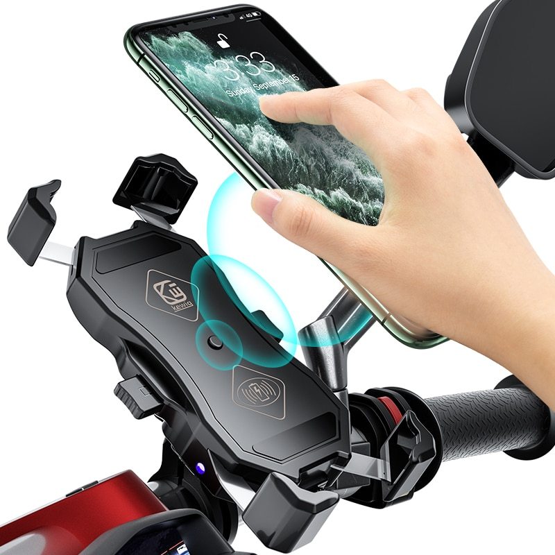 JMT-342282 Motorcycle Universal Phone Holder with USB Buckle and Wireless Charging Option