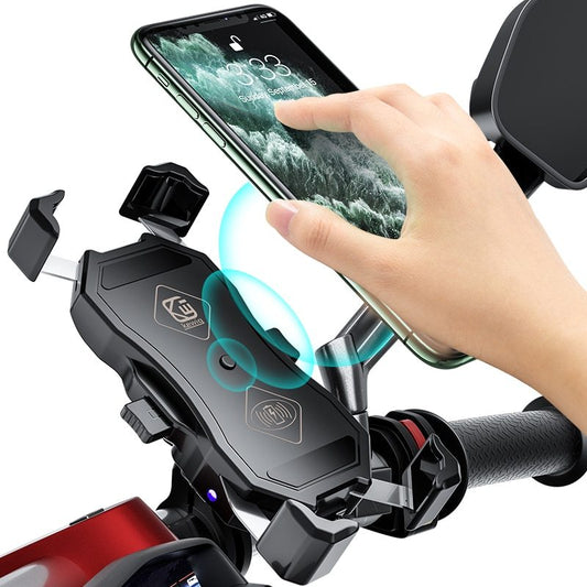 JMT-342282 Motorcycle Universal Phone Holder with USB Buckle and Wireless Charging Option