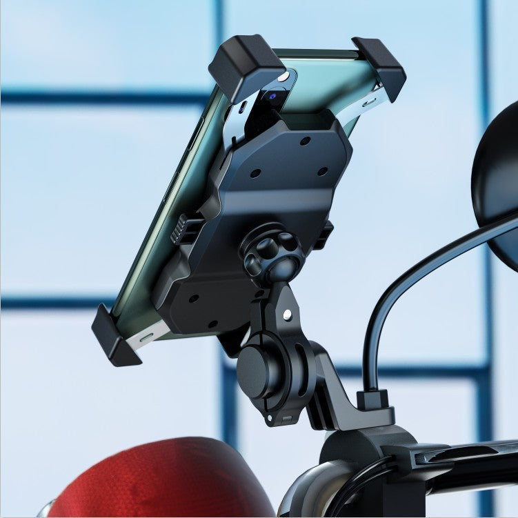 JMT-342282 Motorcycle Universal Phone Holder with USB Buckle and Wireless Charging Option