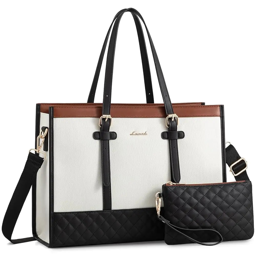JMT-342410 Functional Canvas Leather Briefcase Tote Bag for 15.6-inch Laptops - Ideal for Work, Travel, and College