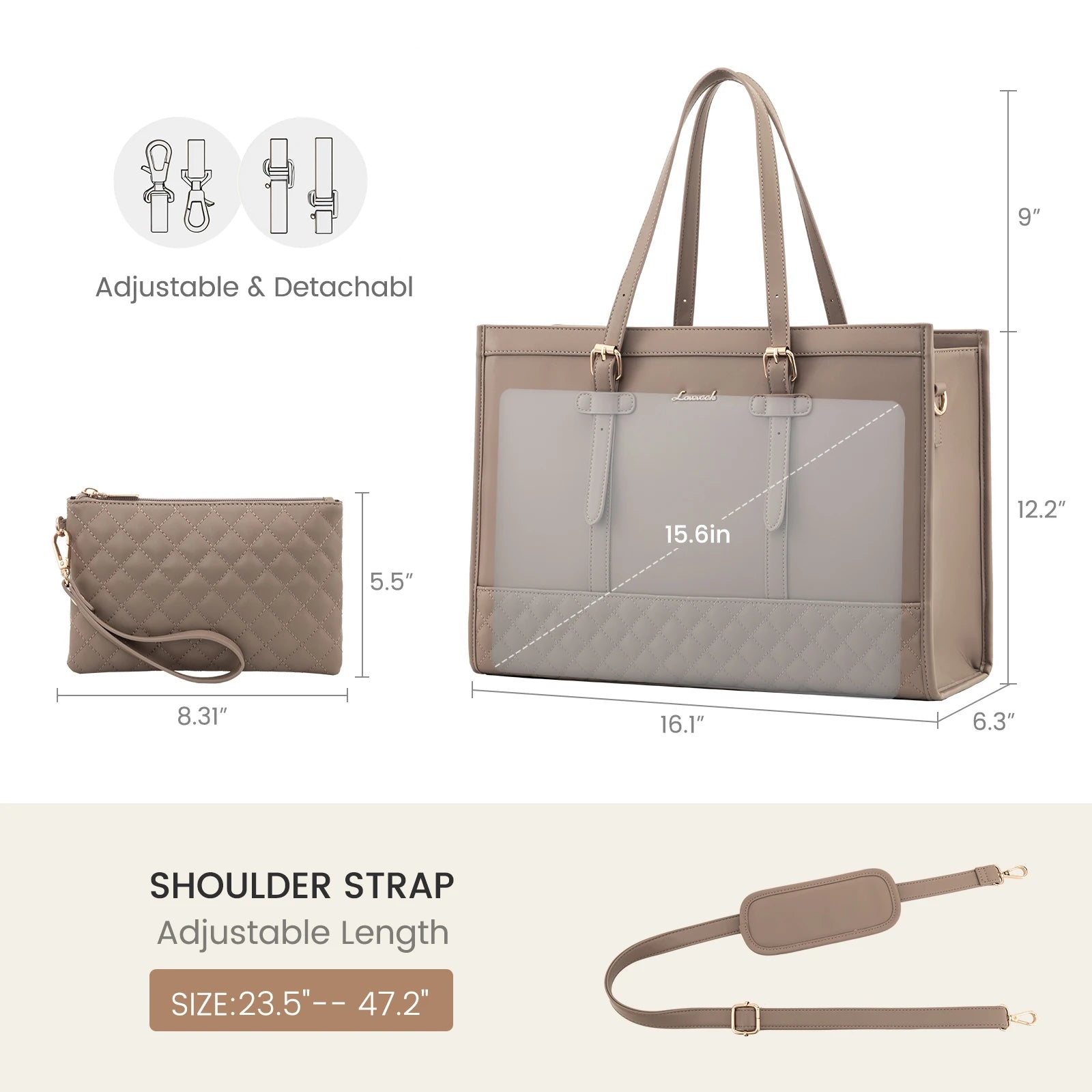 JMT-342410 Functional Canvas Leather Briefcase Tote Bag for 15.6-inch Laptops - Ideal for Work, Travel, and College