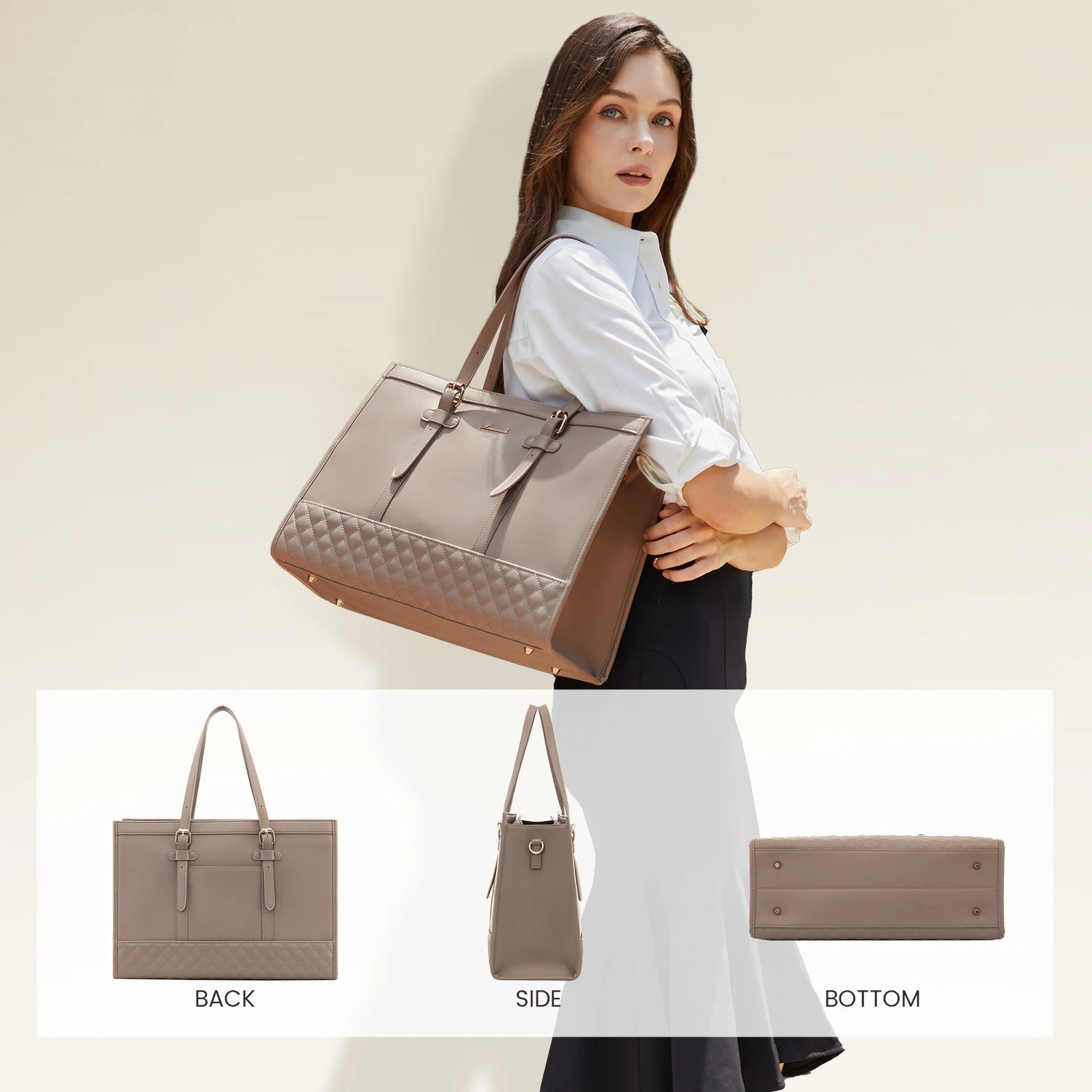 JMT-342410 Functional Canvas Leather Briefcase Tote Bag for 15.6-inch Laptops - Ideal for Work, Travel, and College