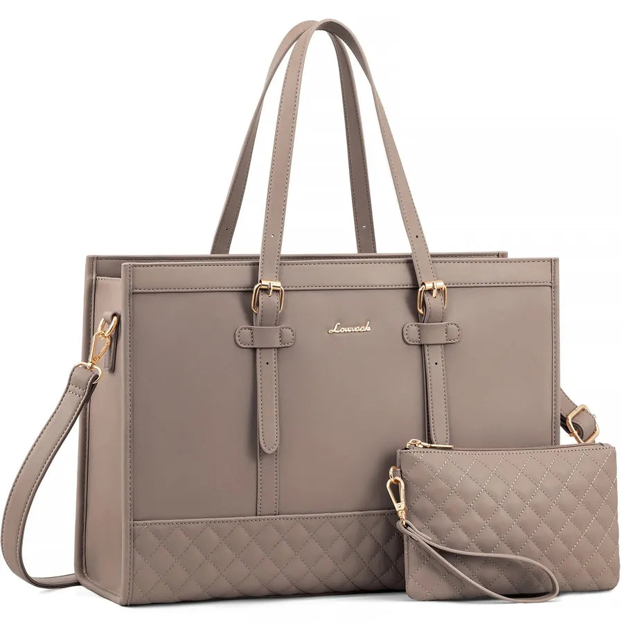 JMT-342410 Functional Canvas Leather Briefcase Tote Bag for 15.6-inch Laptops - Ideal for Work, Travel, and College