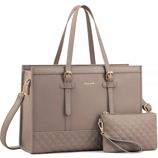 JMT-342410 Functional Canvas Leather Briefcase Tote Bag for 15.6-inch Laptops - Ideal for Work, Travel, and College