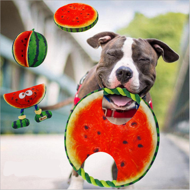 JMT-342410 Soft Cotton Rope Watermelon Puppy Chew Toy with Sound Feature
