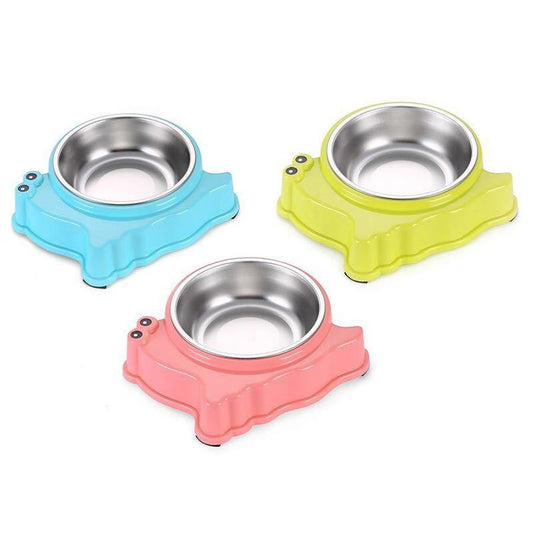 JMT-342602 Cartoon Snail Shaped Stainless Steel Pet Bowl – Durable and Easy to Clean, Suitable for Food and Water, 184mm x 150mm x 50mm, Available in Pink, Green, and Blue
