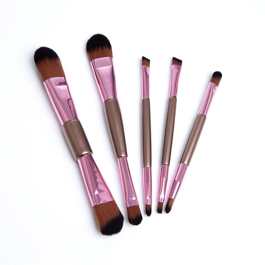JMT-342858 5-Piece Double-Ended Rose Gold Makeup Brush Set for Liquid Foundation and Eyeshadow Application