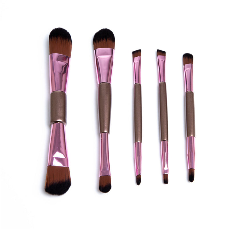 JMT-342858 5-Piece Double-Ended Rose Gold Makeup Brush Set for Liquid Foundation and Eyeshadow Application