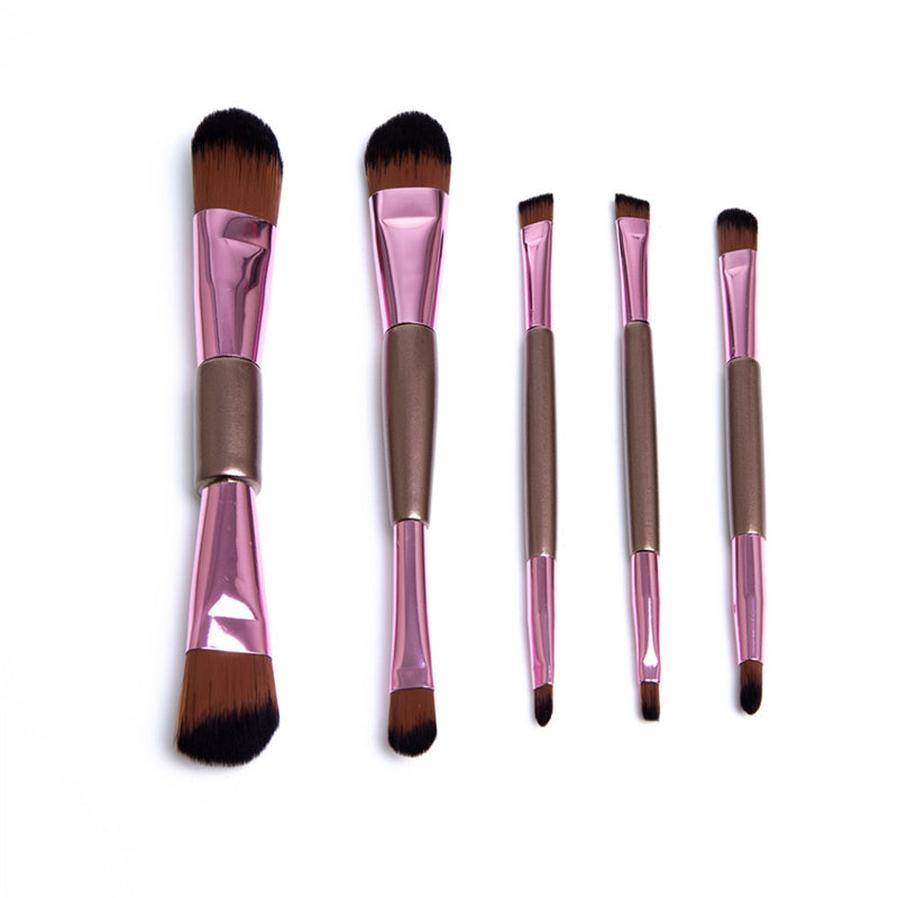 JMT-342858 5-Piece Double-Ended Rose Gold Makeup Brush Set for Liquid Foundation and Eyeshadow Application