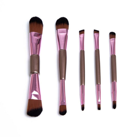 JMT-342858 5-Piece Double-Ended Rose Gold Makeup Brush Set for Liquid Foundation and Eyeshadow Application