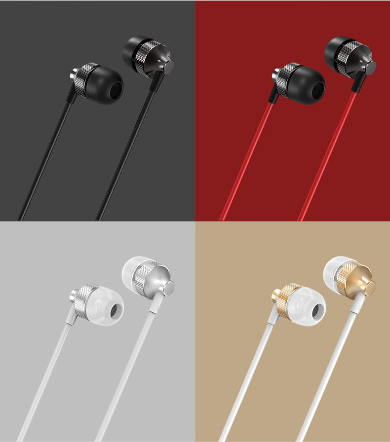 JMT-342922 Heavy Bass Copper In-Ear Headphones with Microphone and Wheat Cable, 3.5mm Plug, Available in Gold, Silver, Black, Red and Black