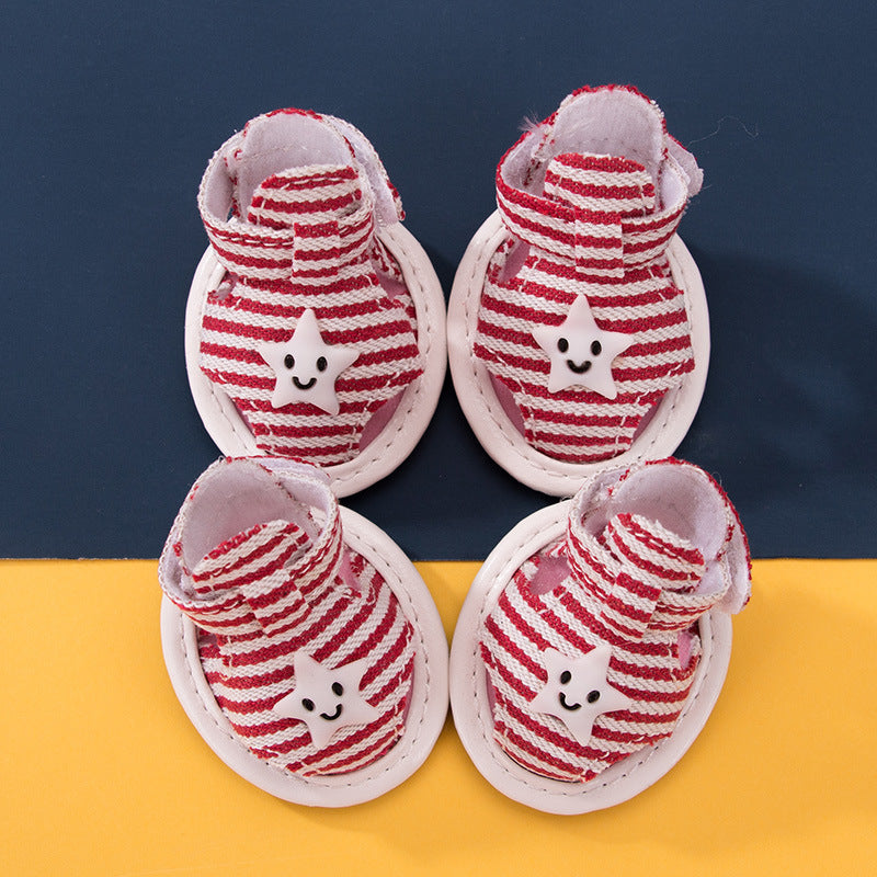 JMT-343050 Striped Canvas Dog Sandals - Breathable Non-Slip Summer Shoes for Pets