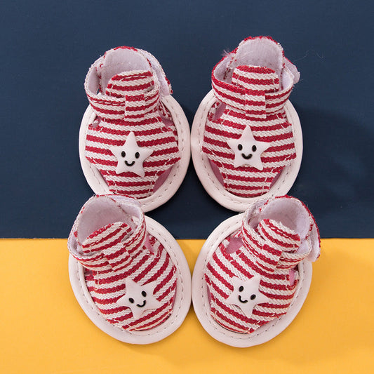 JMT-343050 Striped Canvas Dog Sandals - Breathable Non-Slip Summer Shoes for Pets