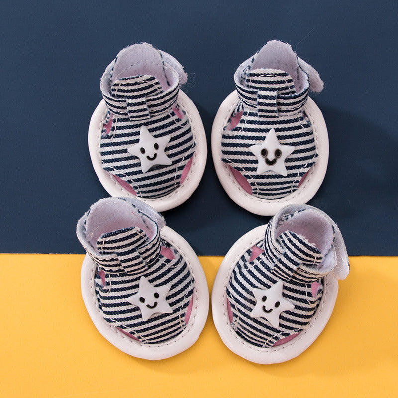 JMT-343050 Striped Canvas Dog Sandals - Breathable Non-Slip Summer Shoes for Pets