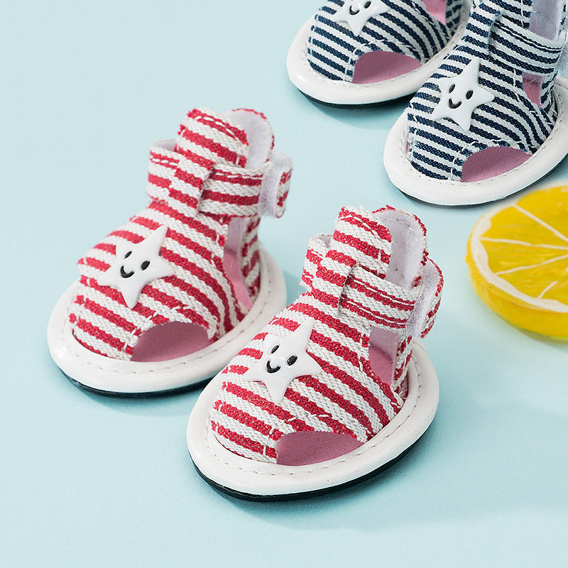 JMT-343050 Striped Canvas Dog Sandals - Breathable Non-Slip Summer Shoes for Pets