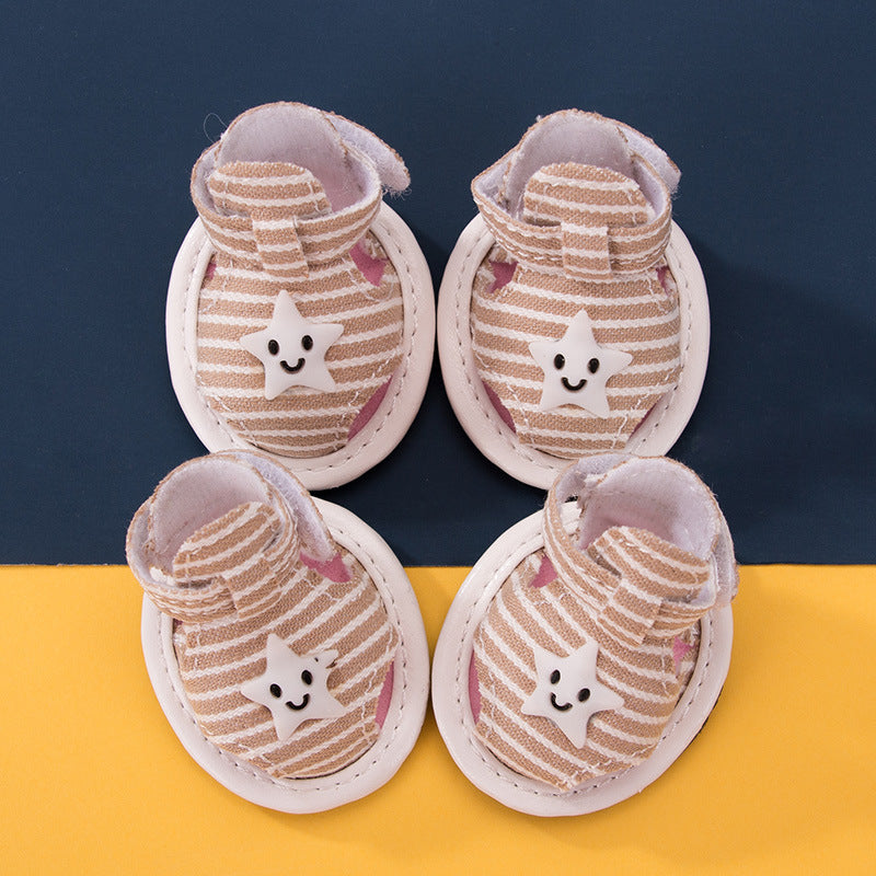 JMT-343050 Striped Canvas Dog Sandals - Breathable Non-Slip Summer Shoes for Pets