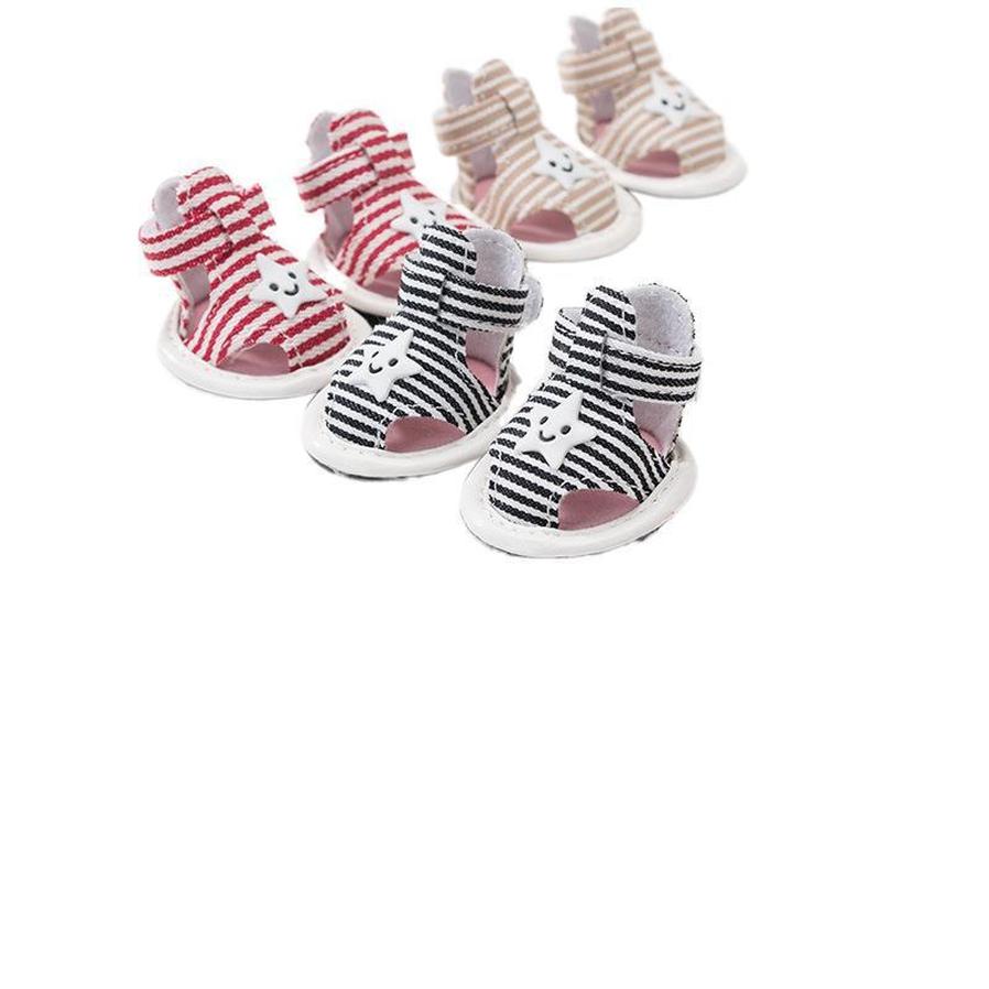 JMT-343050 Striped Canvas Dog Sandals - Breathable Non-Slip Summer Shoes for Pets