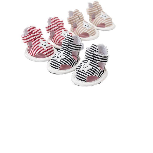 JMT-343050 Striped Canvas Dog Sandals - Breathable Non-Slip Summer Shoes for Pets