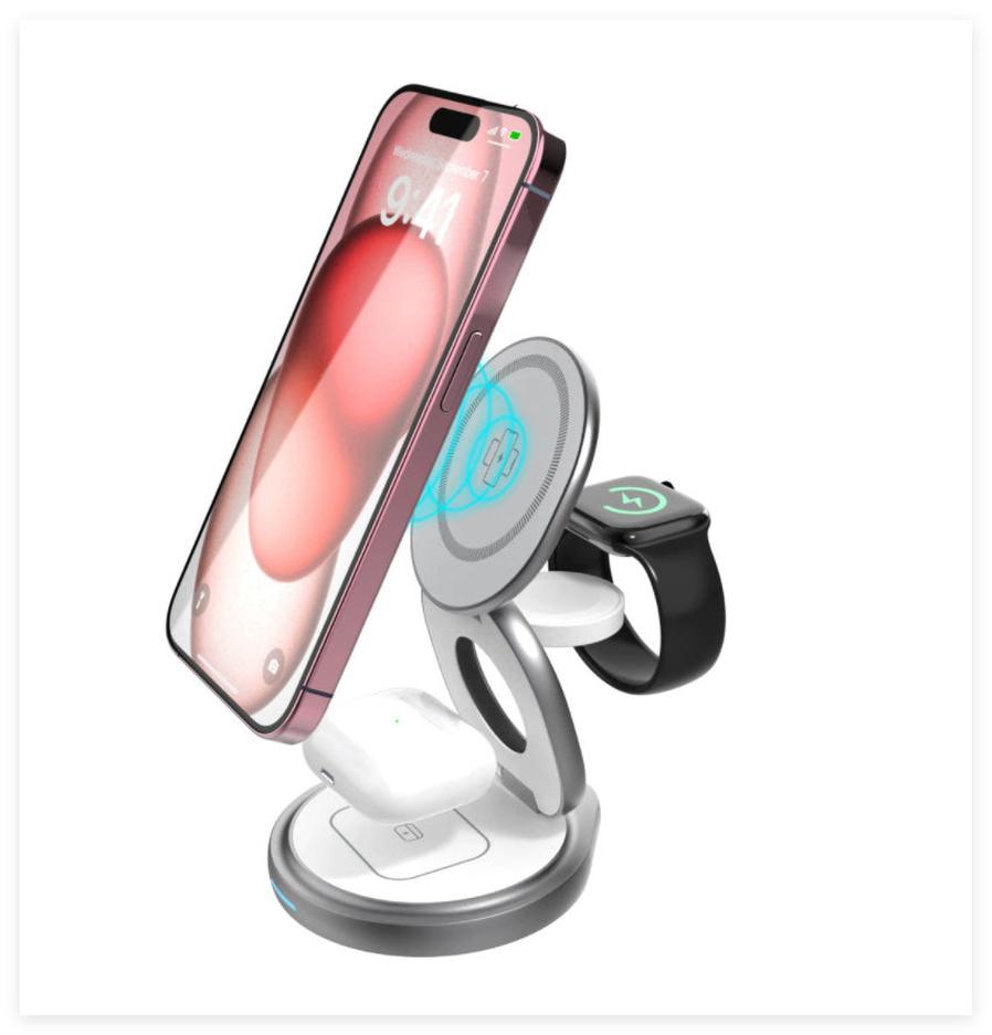 JMT-343114 Magnetic Three-in-One Wireless Charger for Fast Charging Devices